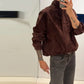 Stand Collar Long Sleeve Zipper Coat Women Elegant Pocket Ruched Loose Fitting Bomber Jacket Fashionable Ladies Autumn Outerwear