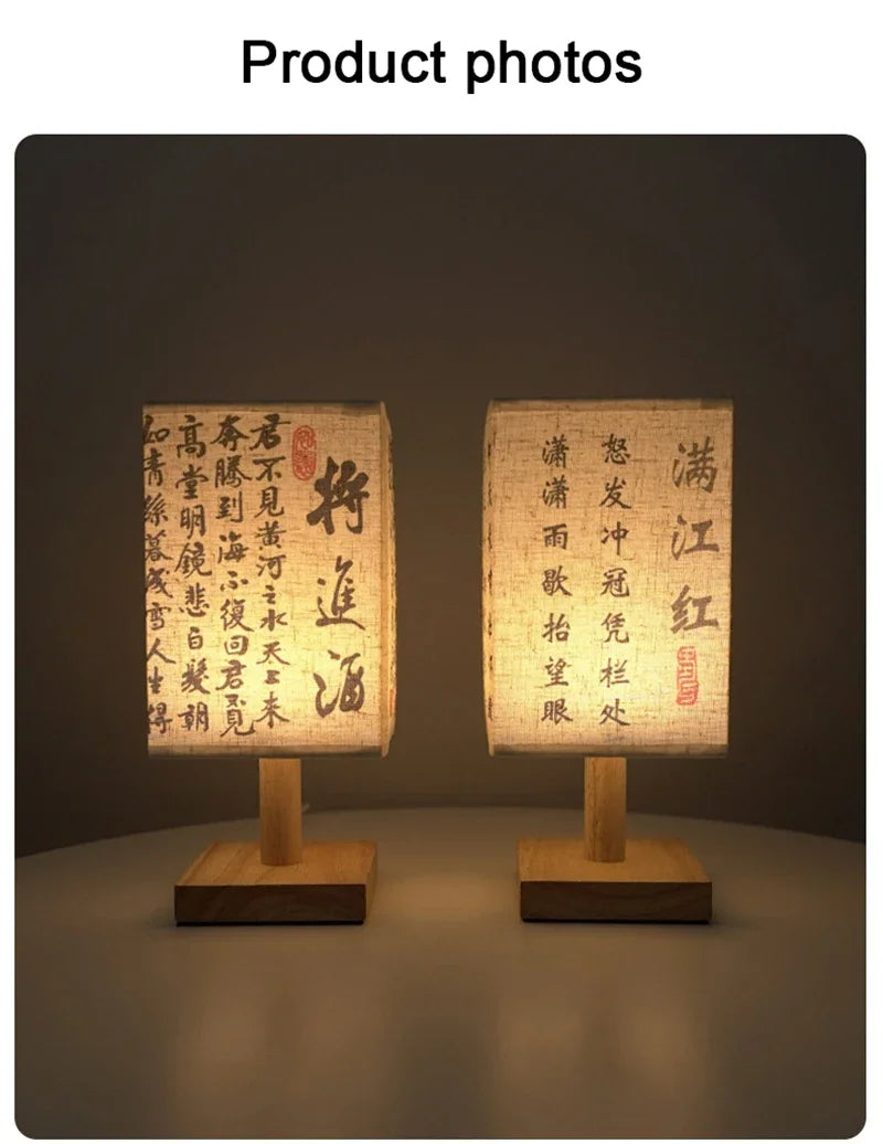 LED  Decoration Table Lamps Simple Chinese Style Dimmable Plug Night Light Fabric Lampshade Square Bedroom Bedside Desk Lights