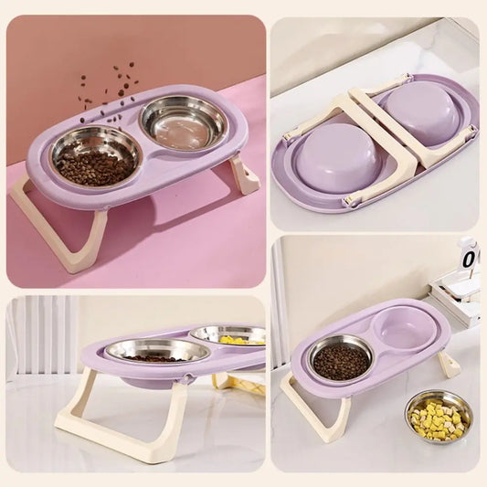 Cat Double Bowl With Stand Non-Slip 2-in-1 Dog Food Bowl Large Capacity Portable Pet Food Container Pet Supplies