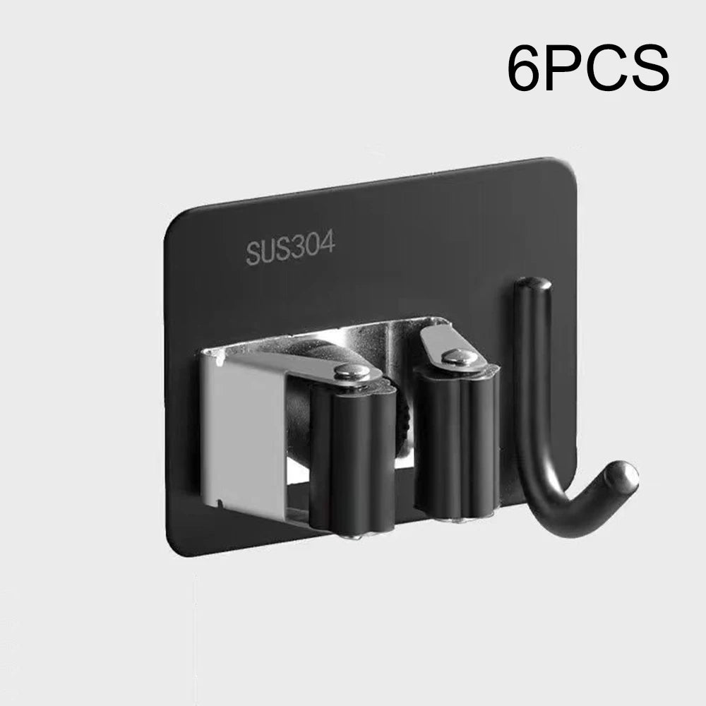 1PC/3PCS/6PCS/9PCS Mop Hook Perforation-Free Bathroom Storage Device Sticky Broom Hanger Wall Hanging Mop Clip