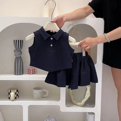 Girls Fashionable Two-Piece Set with Thin Lapel Trendy Sweet Cool Children's Clothing Ensemble