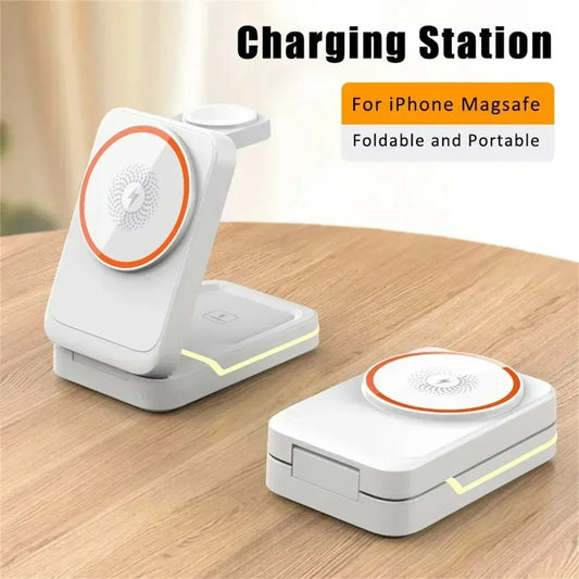 3in1 Magnetic Wireless Charger Station 30W Fast Charging for iPhone 16 15 14 Pro Max iWatch AirPods Phone Adapter Stand