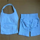 Yoga fitness set; strapless bra and shorts set; seamless backless vest; invisible elastic texture hip-lifting shorts