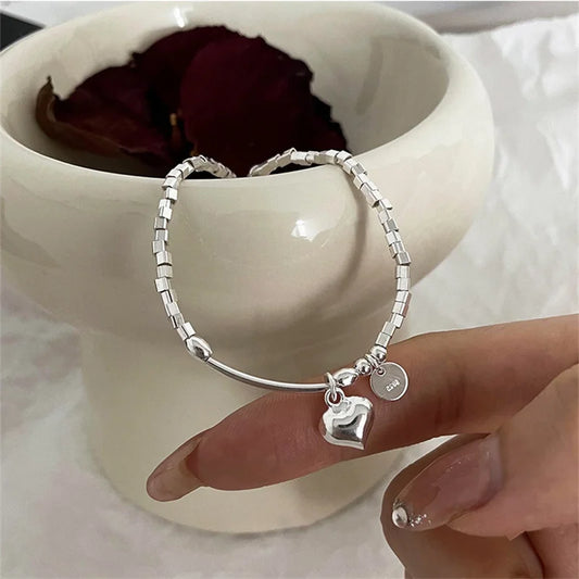 S925 Sterling Silver Simple Love Bracelet Sweet Cool Hand Decoration Geometric Square Fine Jewelry for Women Party Gifts