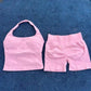 Yoga fitness set; strapless bra and shorts set; seamless backless vest; invisible elastic texture hip-lifting shorts