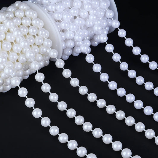 5yards/roll Imitation Pearl Chain White 3-12mm Round Beads Chain for Home Wedding Clothing Decoration Jewelry Making Accessories