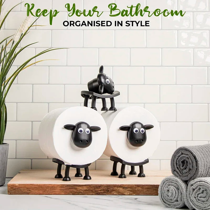 Sheep Toilet Paper Stand, Adorable Resin, Sheep Fabric Box, Stackable for Home, Bathroom, Vanity, Night Stand