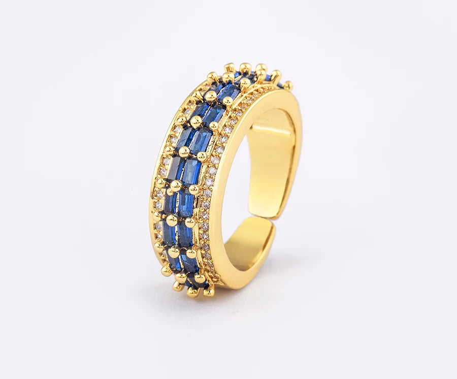 Nidin Light Luxury Cubic Zirconia Open Adjustable Rings For Women Fashion 5 Colors Gold Plated Finger Statement  Jewelry Gift