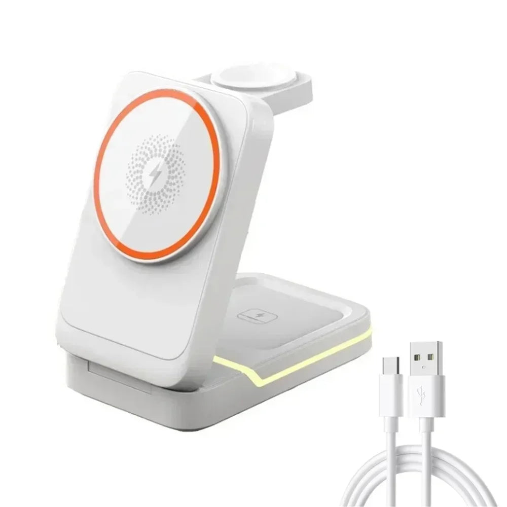 3in1 Magnetic Wireless Charger Station 30W Fast Charging for iPhone 16 15 14 Pro Max iWatch AirPods Phone Adapter Stand