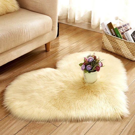 30x40cm Plush Carpet Heart Shaped Faux Fur Rug Imitation Wool Christmas Coffee Table LivingRoom Shag Carpet Solid Color Style