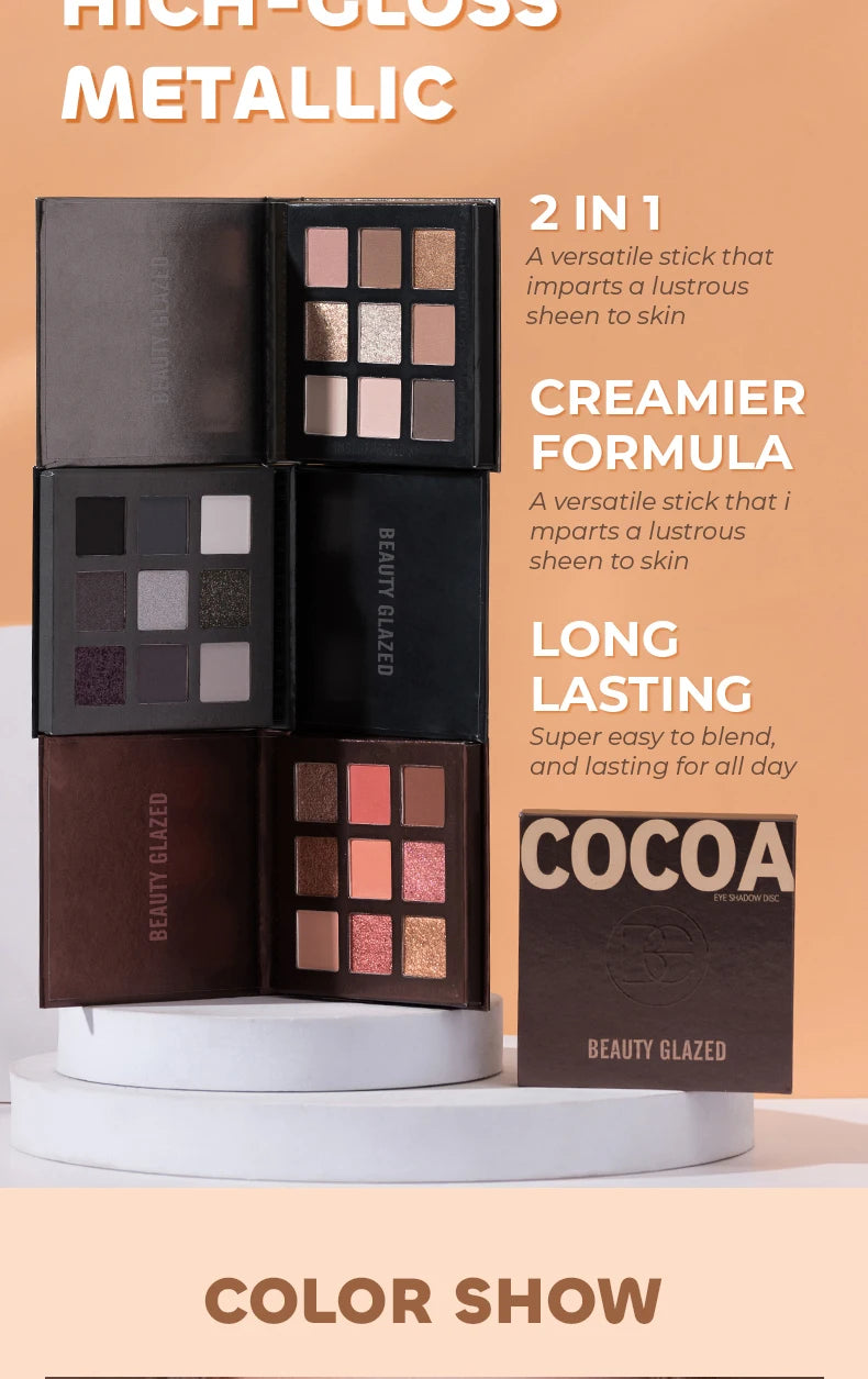 Beauty Glazed 9 Colors Eye Shadow Disc Makeup Palette Matte Shimmer Eye Pigmented Powder Make Up New Warm Earth Color Eyeshadow
