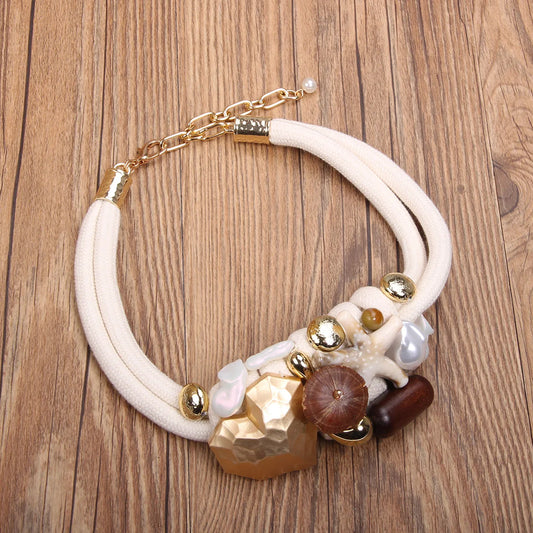 Statement Necklace with Beads&Starfish Design for Women Trendy Wedding Party Jewelry