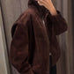 TRAFZA Women Autumn Casual Loose Coats Female Fashion High Collar Zipper Side Pocket Design Jackets Solid Street Style Coats