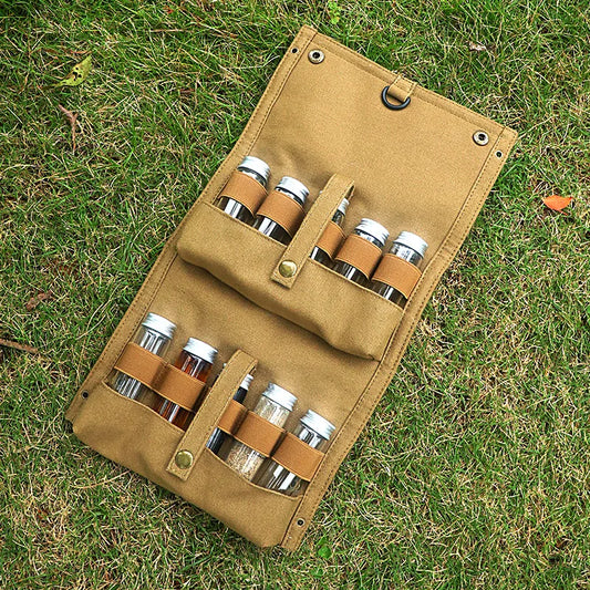 Portable Camping Seasoning Spices Bottle Tableware Leather Storage Bag Portable Kit For BBQ Picnic Kitchen