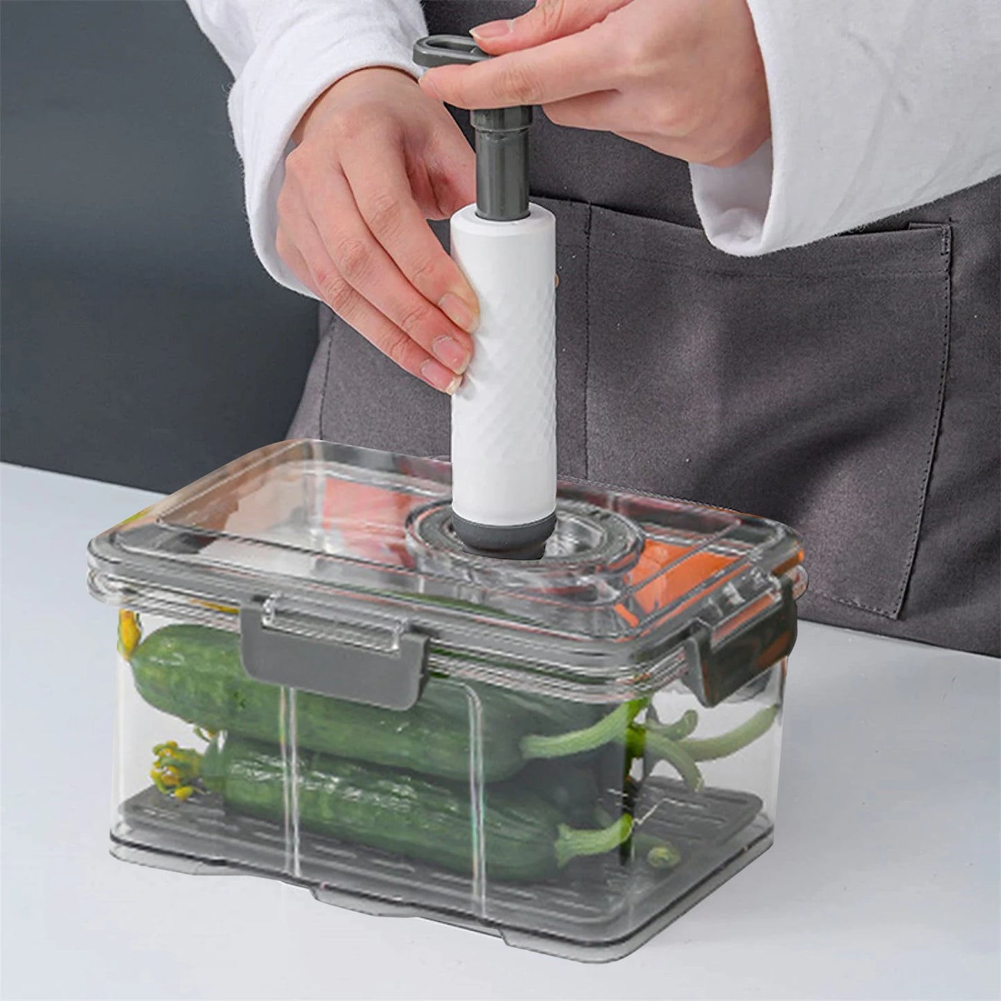 Vacuum Food Storage Container Transparent Fridge Organizer with Drain Net Large Capacity Food Dispenser for Kitchen Storage Box