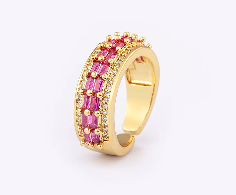 Nidin Light Luxury Cubic Zirconia Open Adjustable Rings For Women Fashion 5 Colors Gold Plated Finger Statement  Jewelry Gift