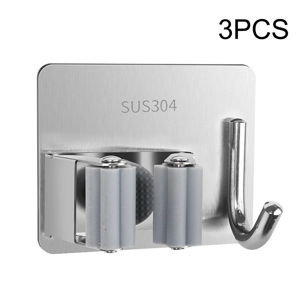 1PC/3PCS/6PCS/9PCS Mop Hook Perforation-Free Bathroom Storage Device Sticky Broom Hanger Wall Hanging Mop Clip