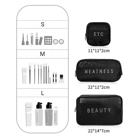 Makeup Bag Women Travel Toiletry Wash Makeup Bag Storage Case Zipper Make Up Bags Black Dot Transparent Mesh Cosmetic Bag