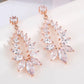 LXOEN Marquise Cut Flower Zirconia Crystal Long Drop Earrings for Women Shiny Leaf CZ Stone Bridal Wedding Jewelry