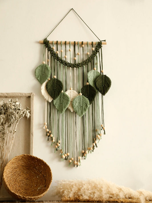 Multicolor Leaves Tapestry Boho Hand Woven Macrame With Wooden Beads Crafts Wall Hanging Nordic Home Decoration Mother Day Gift