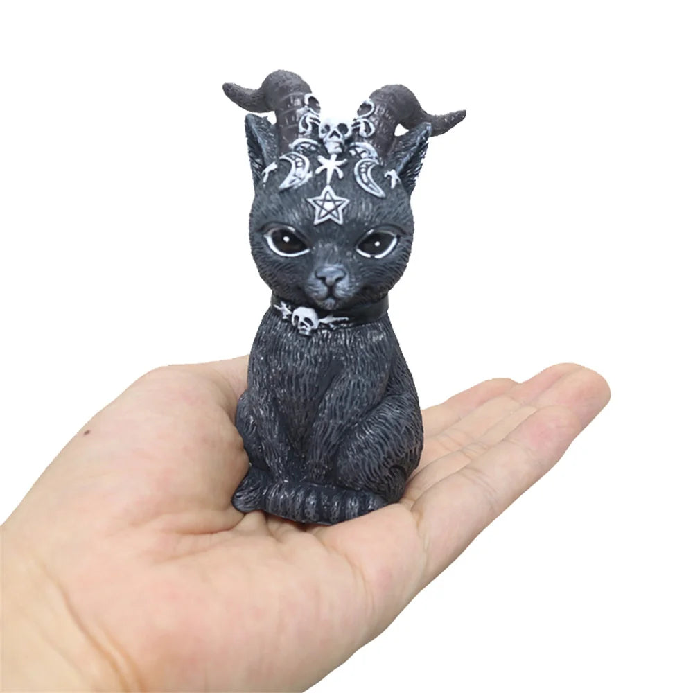 Black Cat Statue Mysterious Cute Cat Witch Cat Figurine Witches Decor Desk Ornament Hand-Painted Sculpture for Halloween 1PC