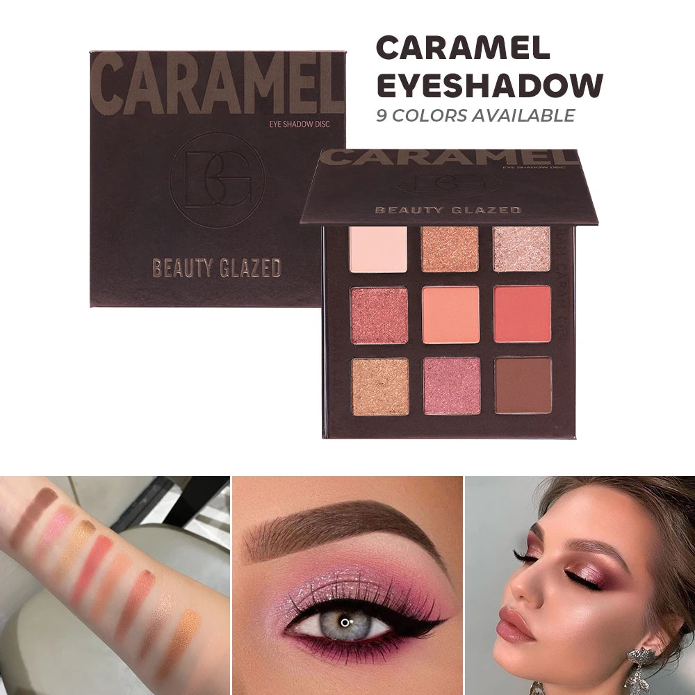 Beauty Glazed 9 Colors Eye Shadow Disc Makeup Palette Matte Shimmer Eye Pigmented Powder Make Up New Warm Earth Color Eyeshadow