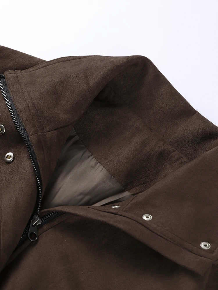 Stand Collar Long Sleeve Zipper Coat Women Elegant Pocket Ruched Loose Fitting Bomber Jacket Fashionable Ladies Autumn Outerwear
