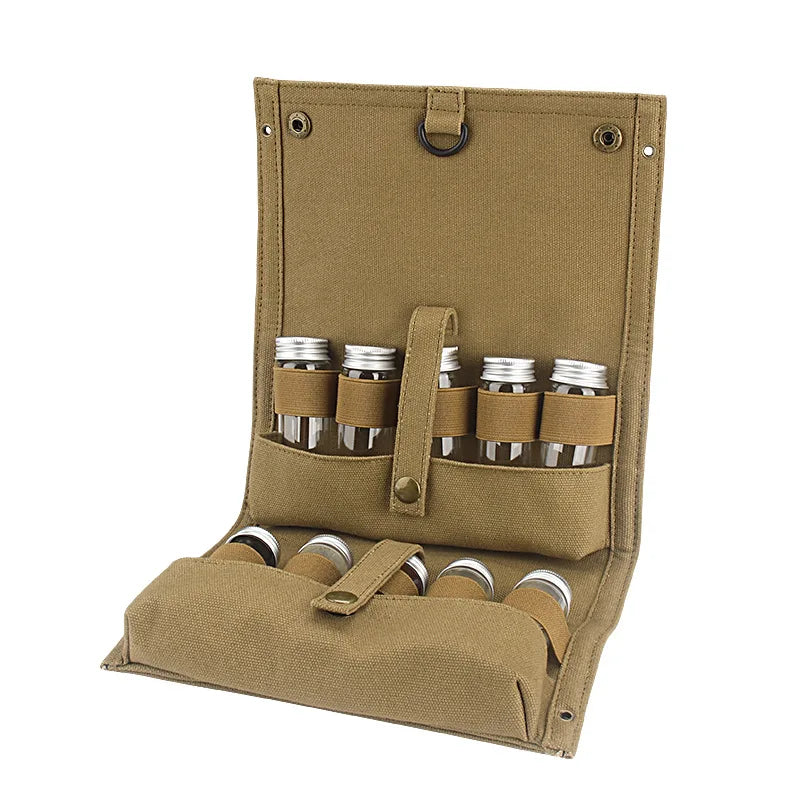 Portable Camping Seasoning Spices Bottle Tableware Leather Storage Bag Portable Kit For BBQ Picnic Kitchen
