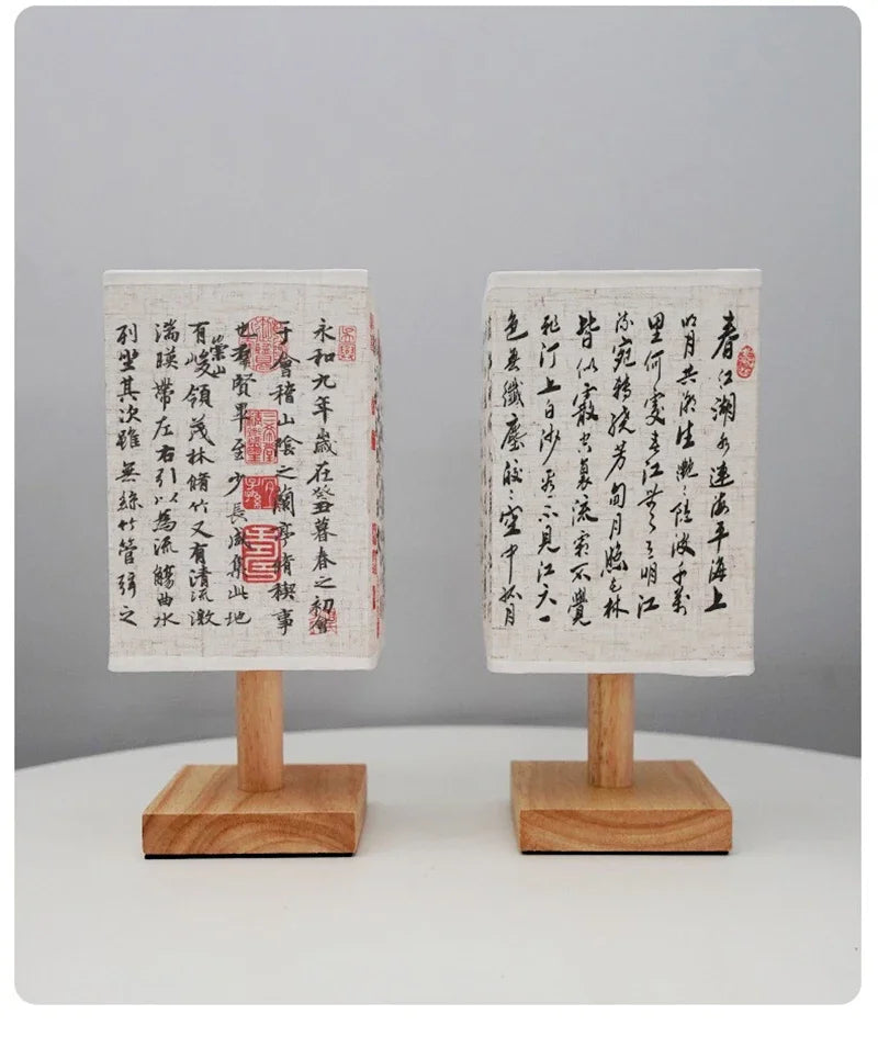 LED  Decoration Table Lamps Simple Chinese Style Dimmable Plug Night Light Fabric Lampshade Square Bedroom Bedside Desk Lights