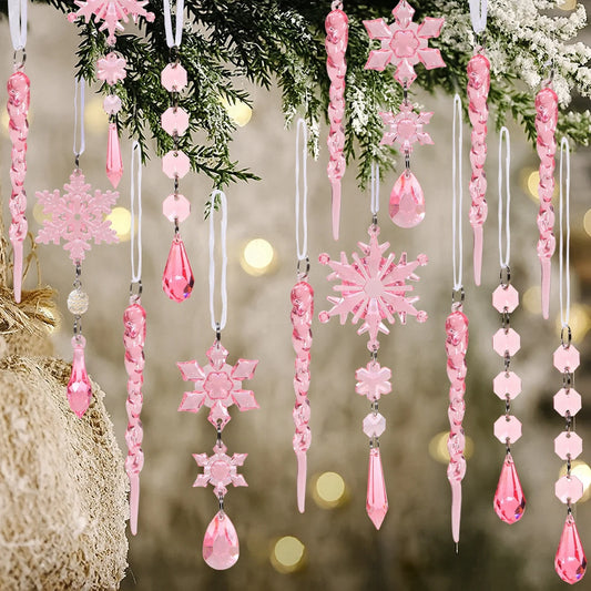 Christmas Crystal Acrylic Ornaments Christmas Decoration for Home 2025 Snowflake Xmas Tree Hanging Pendants New Year Gift 2026