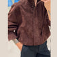Stand Collar Long Sleeve Zipper Coat Women Elegant Pocket Ruched Loose Fitting Bomber Jacket Fashionable Ladies Autumn Outerwear