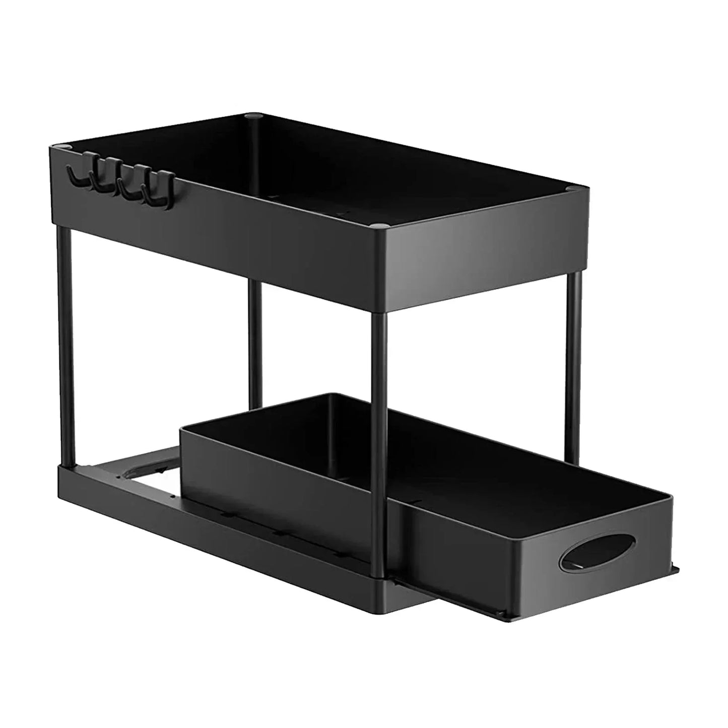New 2 Tier Under Sink Organizer Sliding Cabinet Basket  Kitchen Organizer Organizer Storage Rack with Hooks Hanging Cup Bathroom