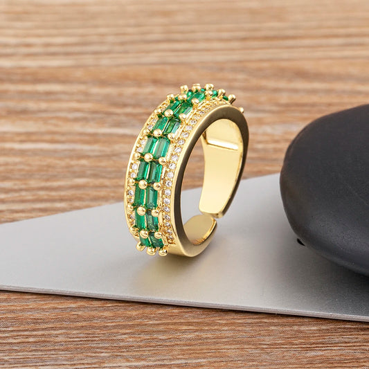 Nidin Light Luxury Cubic Zirconia Open Adjustable Rings For Women Fashion 5 Colors Gold Plated Finger Statement  Jewelry Gift