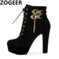 Fashion Women's Ankle Boots High Heeled Platform Short Boot Female Buckle Flock Zipper Gray Ladies Party Shoes Large Size 50