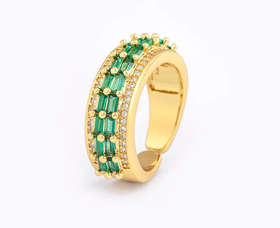Nidin Light Luxury Cubic Zirconia Open Adjustable Rings For Women Fashion 5 Colors Gold Plated Finger Statement  Jewelry Gift