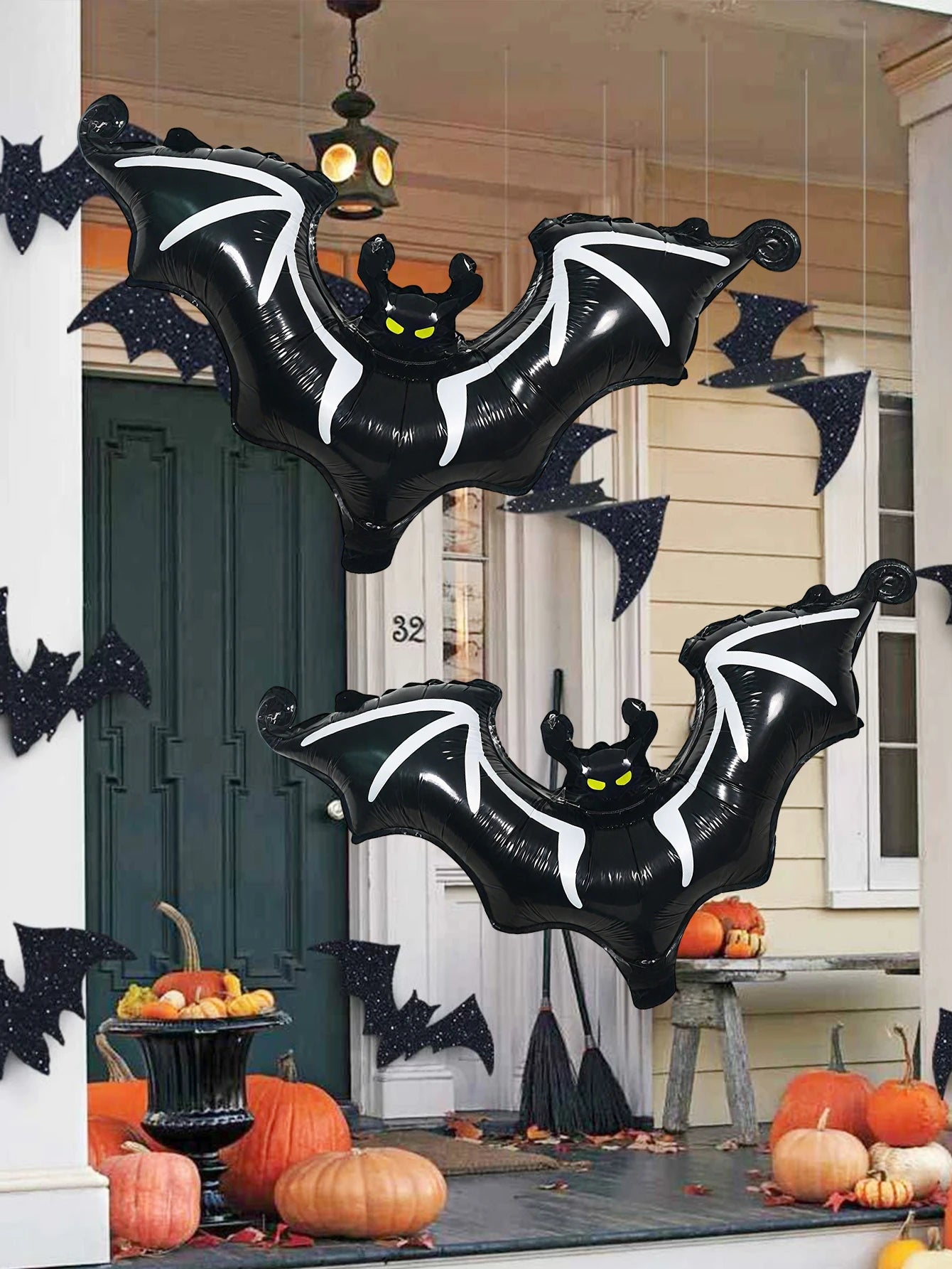 Halloween black bat foil balloons Halloween party supplies bat theme hanging bat decoration horror element atmosphere decoration
