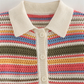 PB&ZA2024 autumn new women's clothing fashion temperament slim fit casual POLO collar short knitted sweater striped shorts set
