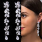 LXOEN Marquise Cut Flower Zirconia Crystal Long Drop Earrings for Women Shiny Leaf CZ Stone Bridal Wedding Jewelry