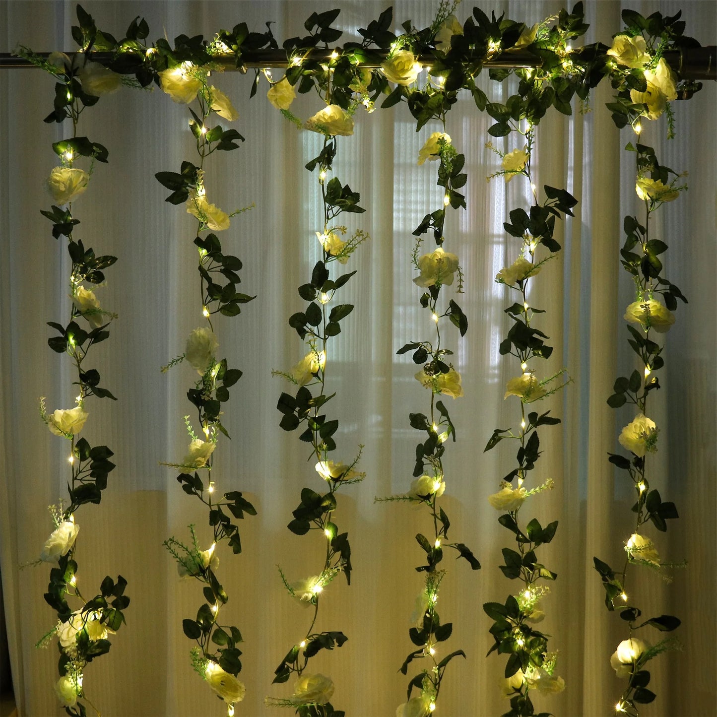 200cm Rose Artificial Flowers Vine LED String Lights For Wedding Garland Home Decor Fake Rose Rattan Hanging Wall Arch Ornament