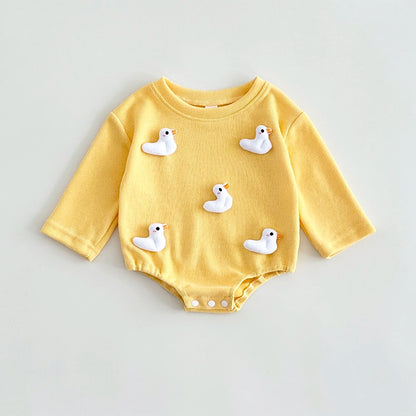 Infant Baby Triangle Bubble Romper Boys Girls Baby Autumn Sweatshirt Bodysuit Cartoon Duck/Mushroom Cute Newborn Clothes