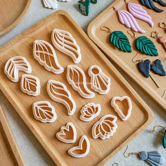 Leaves Shape Polymer Clay Earring Cutters Green Plant Flowers Dangle Clay Embossing Moulds for Handmade Jewelry Pendant Making
