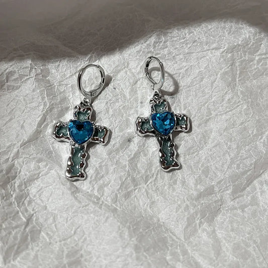 Irregular Heart Cross Earrings Women Design Senior Sense of Fashion Personality Earring 2023 Y2K Trendy Party Jewelry Gift