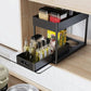 New 2 Tier Under Sink Organizer Sliding Cabinet Basket  Kitchen Organizer Organizer Storage Rack with Hooks Hanging Cup Bathroom