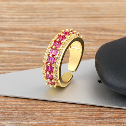 Nidin Light Luxury Cubic Zirconia Open Adjustable Rings For Women Fashion 5 Colors Gold Plated Finger Statement  Jewelry Gift