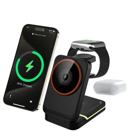 3in1 Magnetic Wireless Charger Station 30W Fast Charging for iPhone 16 15 14 Pro Max iWatch AirPods Phone Adapter Stand