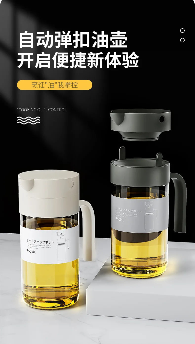 550mL Oil Empty Bottle Pourer Glass Bottles Automatic Opening and Closing Kitchen Cooking Oil Dispenser Cruet for Camping BBQ