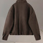 Stand Collar Long Sleeve Zipper Coat Women Elegant Pocket Ruched Loose Fitting Bomber Jacket Fashionable Ladies Autumn Outerwear