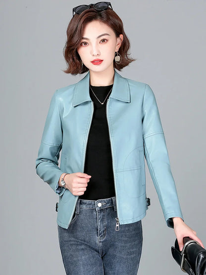 New Women Sheepskin Jacket Spring Autumn 2025 Fashion Casual Long Sleeve Short Zipper Leather Coat Loose Split Leather Outerwear