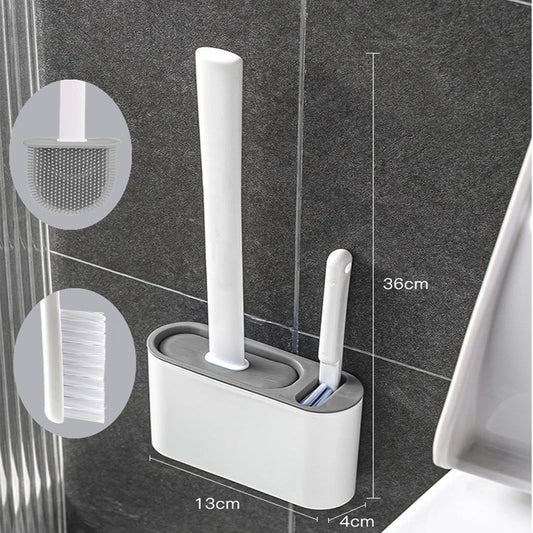 Wall Hanging Toilet Brush Toilet Bowl 2 Cleaning Brushes Silicone Toilet Brush with Holder For Floor Bathroom Accessories Sets