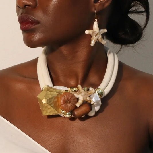 Statement Necklace with Beads&Starfish Design for Women Trendy Wedding Party Jewelry